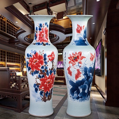 景德镇陶瓷手绘双面客厅大花瓶（年年有余）