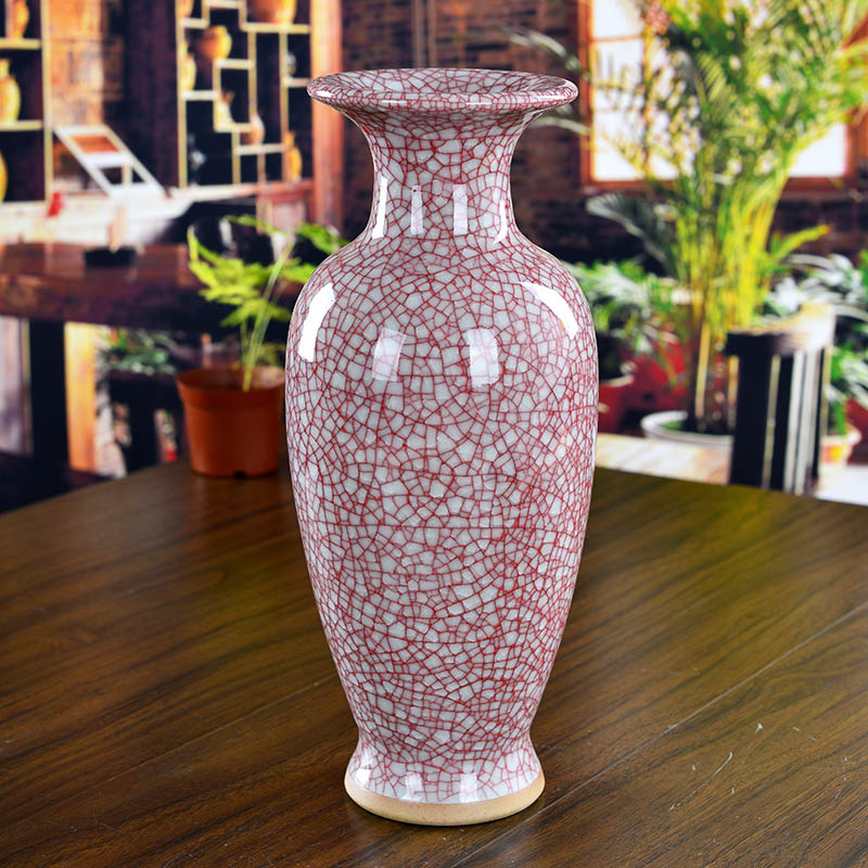 景德镇陶瓷钧瓷仿古开片花瓶（红色款）