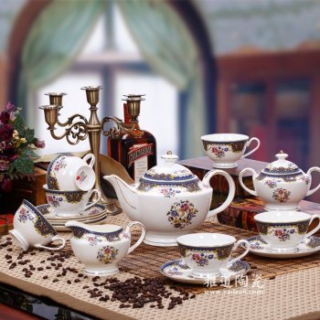 景德镇骨瓷15头欧式咖啡具套装浪漫春天