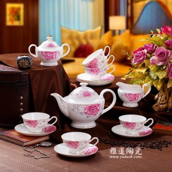 景德镇高档礼品陶瓷咖啡具套装欧式玫瑰
