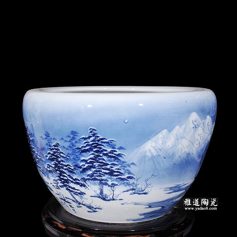 锦鲤陶瓷缸手绘雪景鱼缸荷花缸