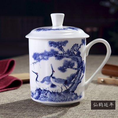 中式茶杯 松鹤延年