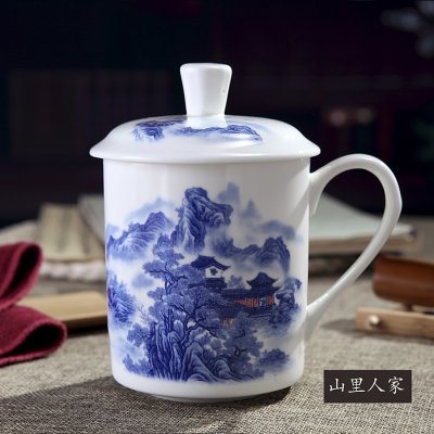 山水青花瓷会议陶瓷茶杯