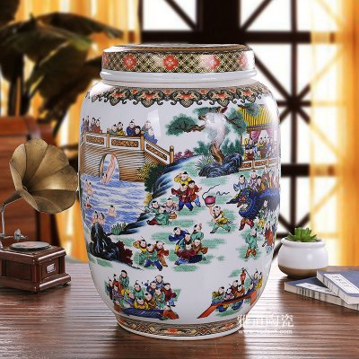 景德镇陶瓷米桶米缸储物罐 百子图