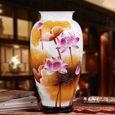 陶瓷工艺品花瓶 名家俞金喜作品 手绘荷花