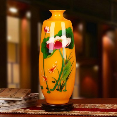 金丝麦秆陶瓷花瓶 莲年有余工艺品