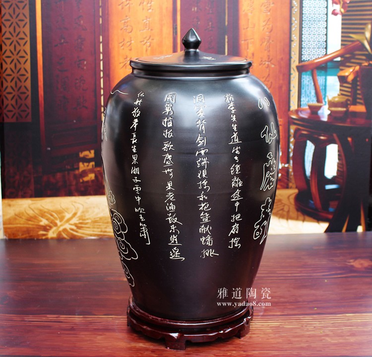 陶瓷带盖米缸储米罐子-背面