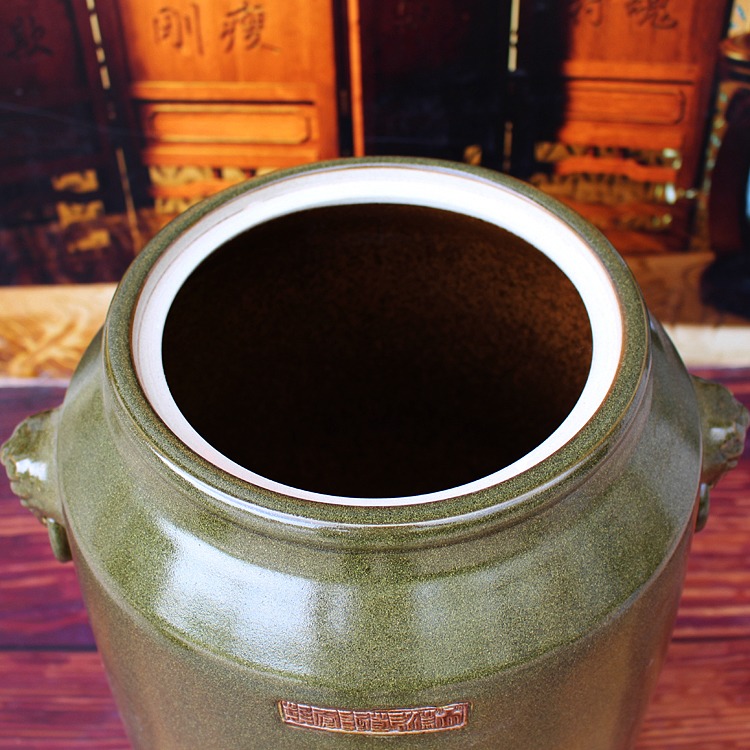 金钟狮子头茶叶末陶瓷米坛面缸-内部