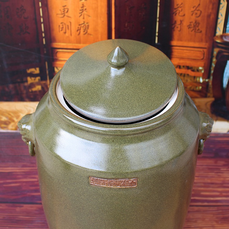 金钟狮子头茶叶末陶瓷米坛面缸-口沿