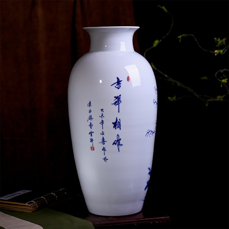 陶瓷花瓶工艺品名家手绘青花瓷摆件-背面