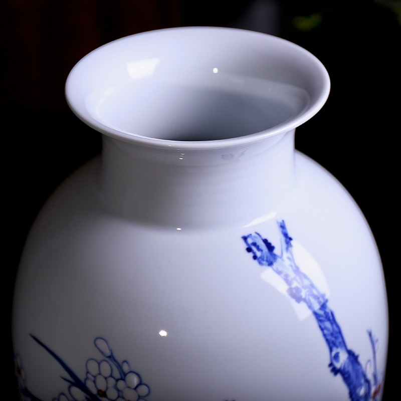 陶瓷花瓶工艺品名家手绘青花瓷摆件-瓶口