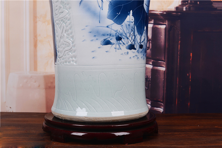 景德镇陶瓷手绘年年有余客厅大花瓶-瓶底