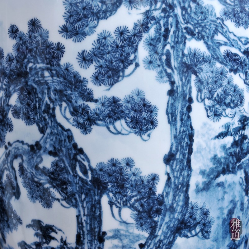 景德镇陶瓷花瓶王云喜手绘青花瓷古松乡情-细节