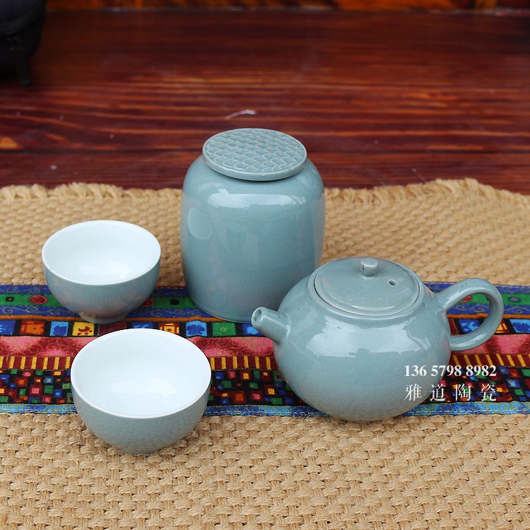 4头便携户外陶瓷旅行茶具套装-青釉款