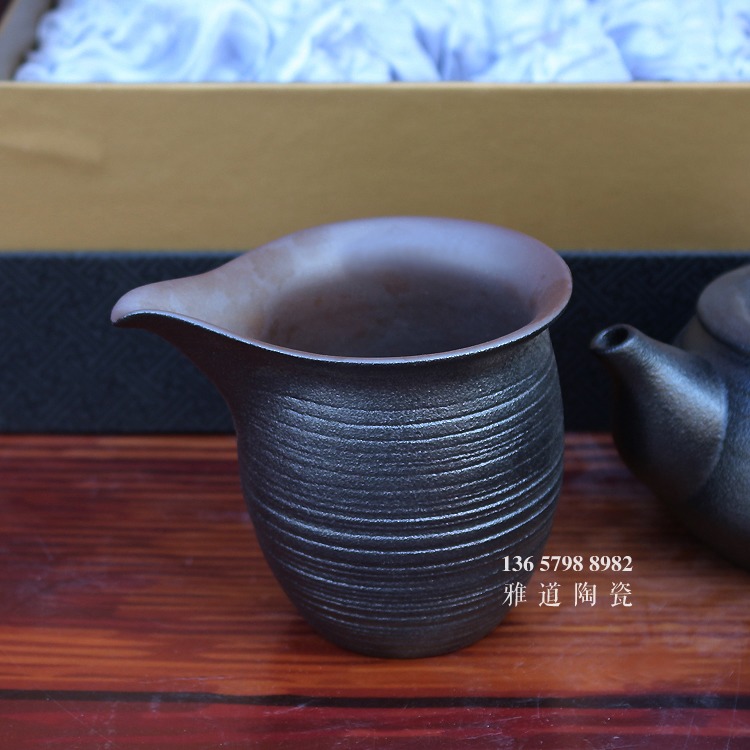 景德镇陶瓷黑色粗瓷整套功夫茶具套装-公道杯