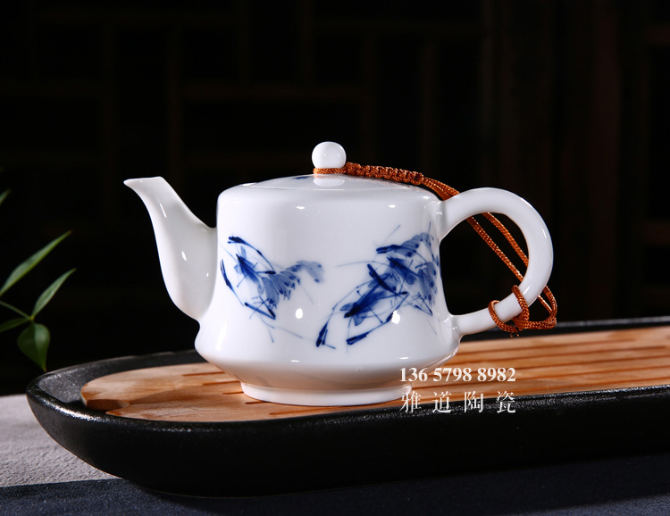 手绘虾趣青花瓷陶瓷茶具套装批发