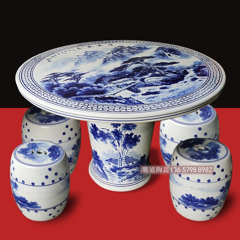 景德镇手绘青花山水陶瓷桌凳源远流长