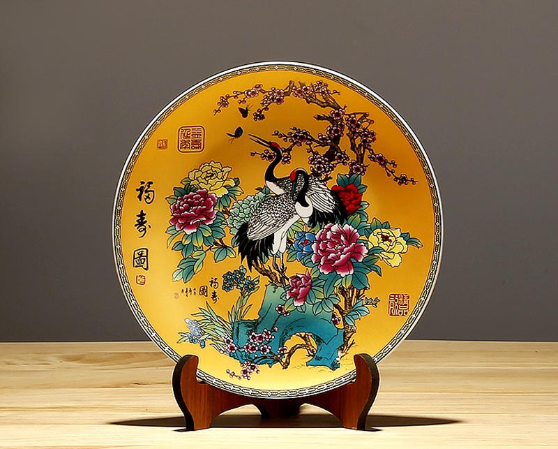 景德镇花鸟中式客厅工艺品摆件瓷盘
