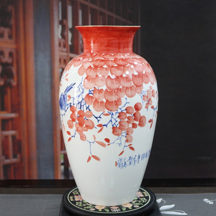 客厅摆件陶瓷花瓶（手绘鸿运当头）-侧面