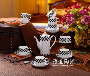 景德镇15头黑白格调陶瓷咖啡具套装