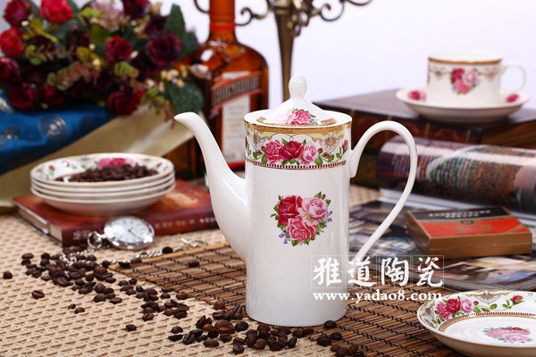 玫瑰之恋15头陶瓷咖啡壶