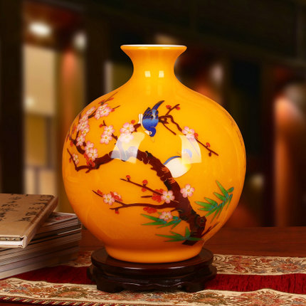 景德镇陶瓷工艺品摆设麦秆喜上眉梢花瓶