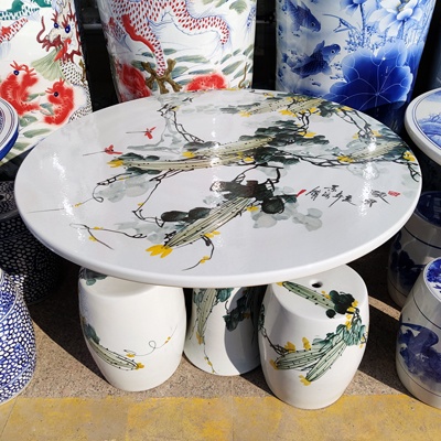 景德镇手绘户外庭院陶瓷桌凳硕果图