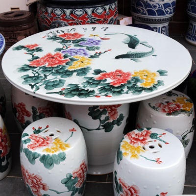 景德镇手绘牡丹富贵有余陶瓷桌凳