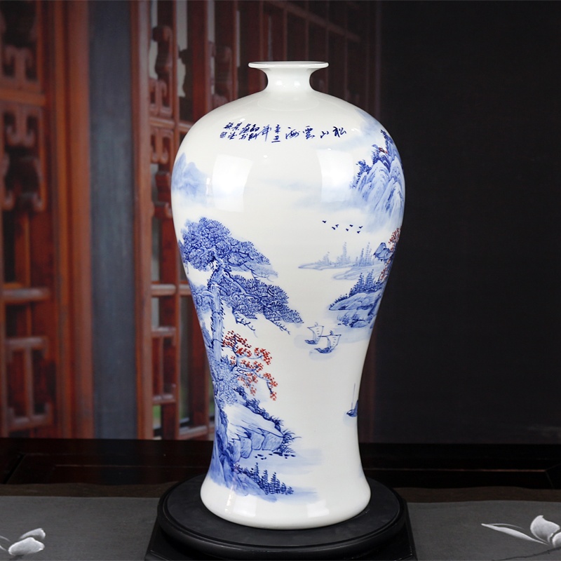 邹轩手绘青花山水艺术花瓶（松山云海）(图5)