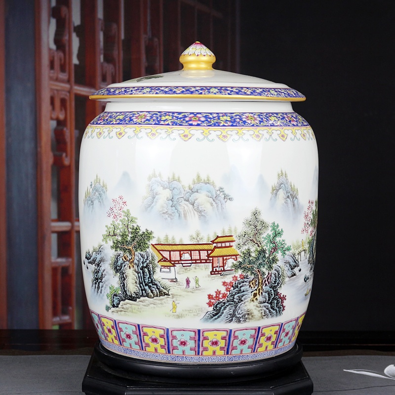 景德镇23斤精致直筒陶瓷米缸(图1)