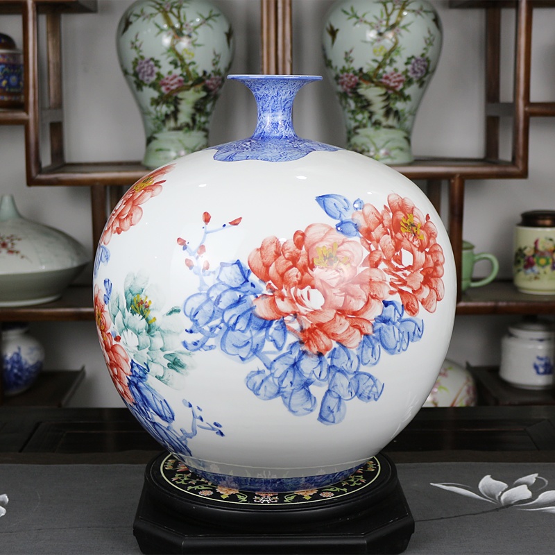 胡慧中手绘牡丹陶瓷花瓶（花开富贵）(图4)