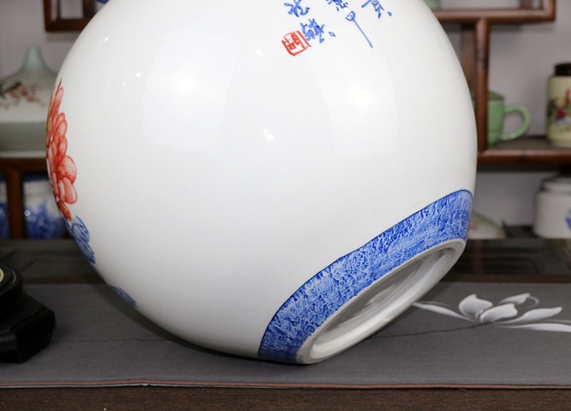 胡慧中手绘牡丹陶瓷花瓶（花开富贵）(图6)