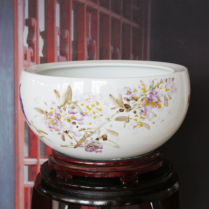手绘陶瓷聚宝盆工艺品（紫气东来）(图3)