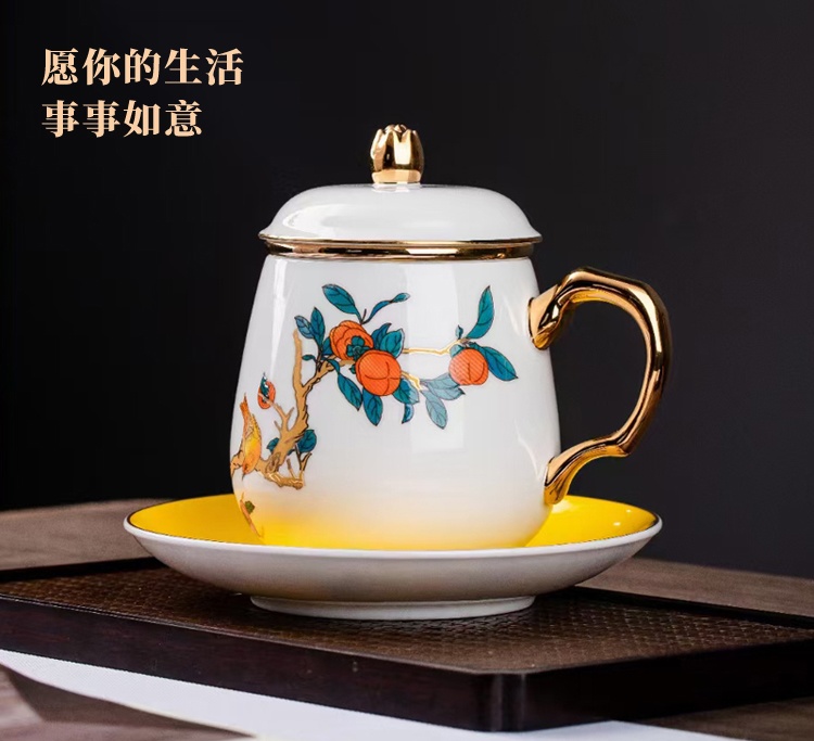 景德镇茶水分离泡茶杯（柿柿如意礼盒）(图2)