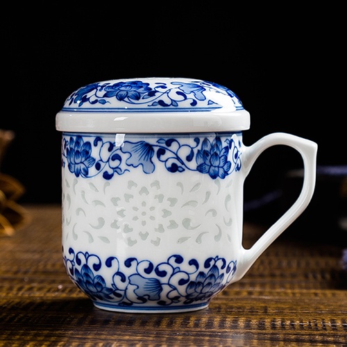 景德镇女士茶水分离镂空陶瓷茶杯