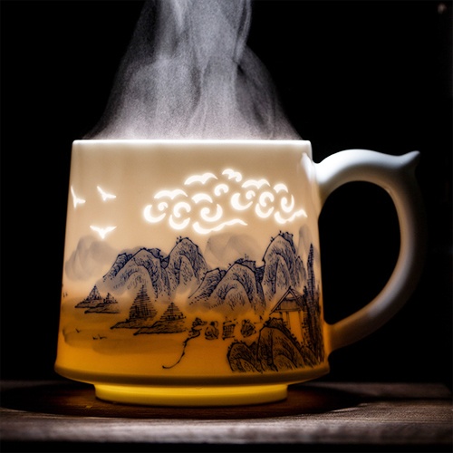 景德镇陶瓷茶杯礼品杯（祥云山水）