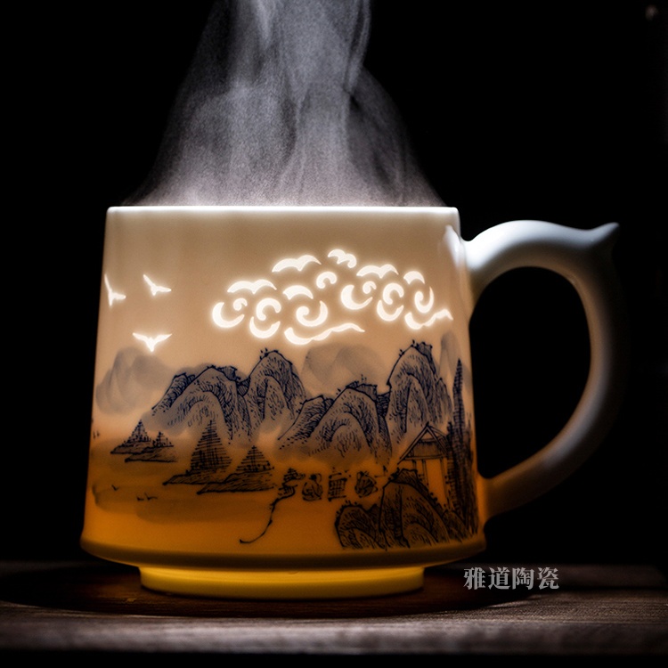 景德镇陶瓷茶杯礼品杯（祥云山水）(图2)