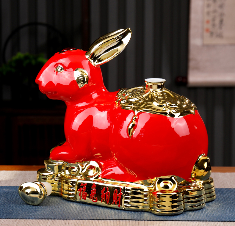 5斤装镀金兔子高档工艺陶瓷酒坛(图4)