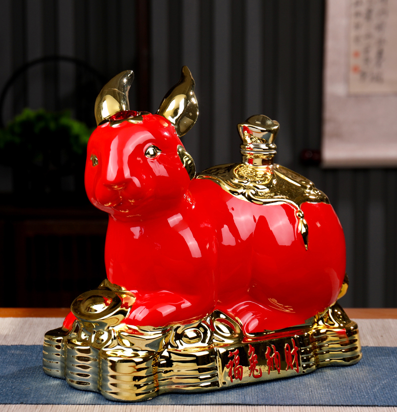 5斤装镀金兔子高档工艺陶瓷酒坛(图5)