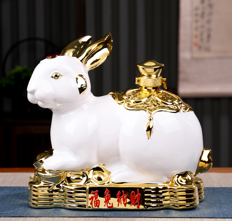 5斤装镀金兔子高档工艺陶瓷酒坛(图6)