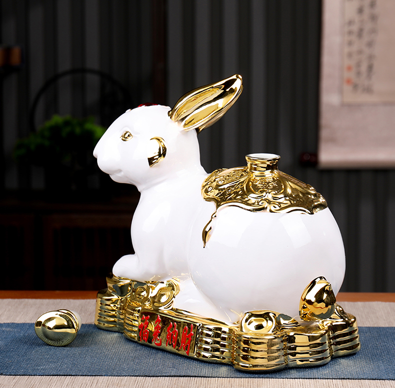 5斤装镀金兔子高档工艺陶瓷酒坛(图7)