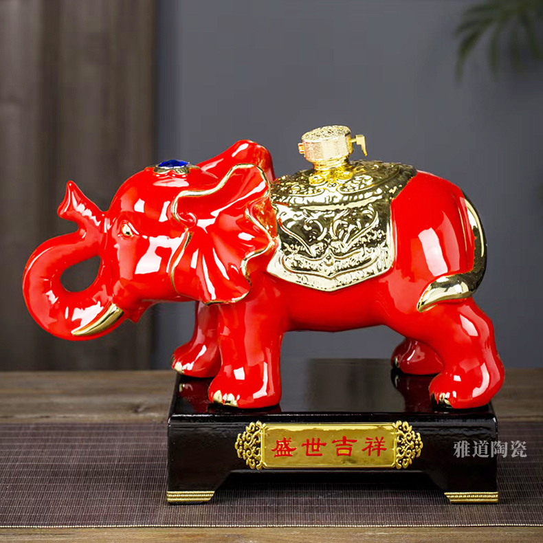 景德镇陶瓷5斤大象工艺摆件酒坛(图1)