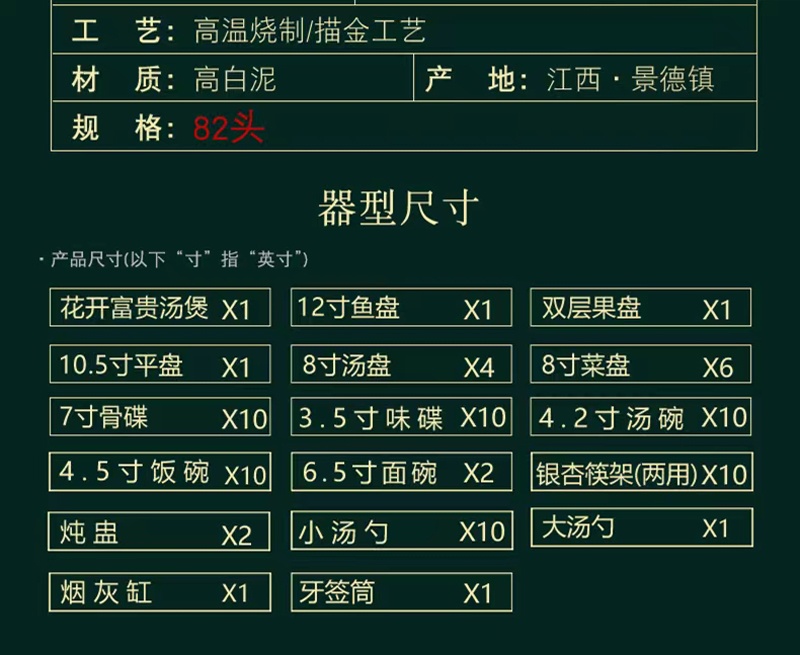 景德镇82头青釉高档餐具（花开富贵）(图4)