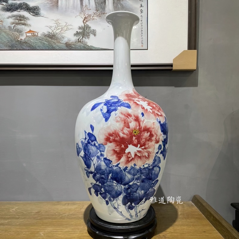 汪军手绘客厅花瓶摆件（花开富贵）(图1)