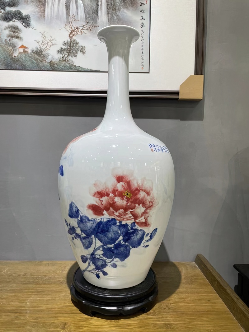 汪军手绘客厅花瓶摆件（花开富贵）(图3)