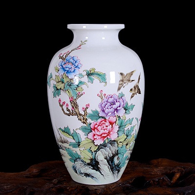 景德镇陶瓷手绘国色天香家居艺术花瓶