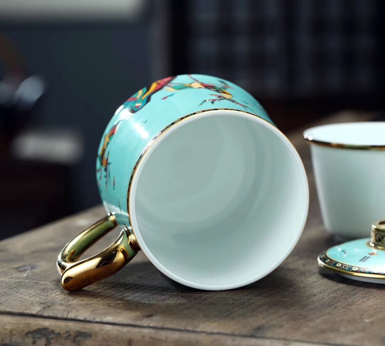 景德镇陶瓷泡茶杯带盖茶水分离会议杯