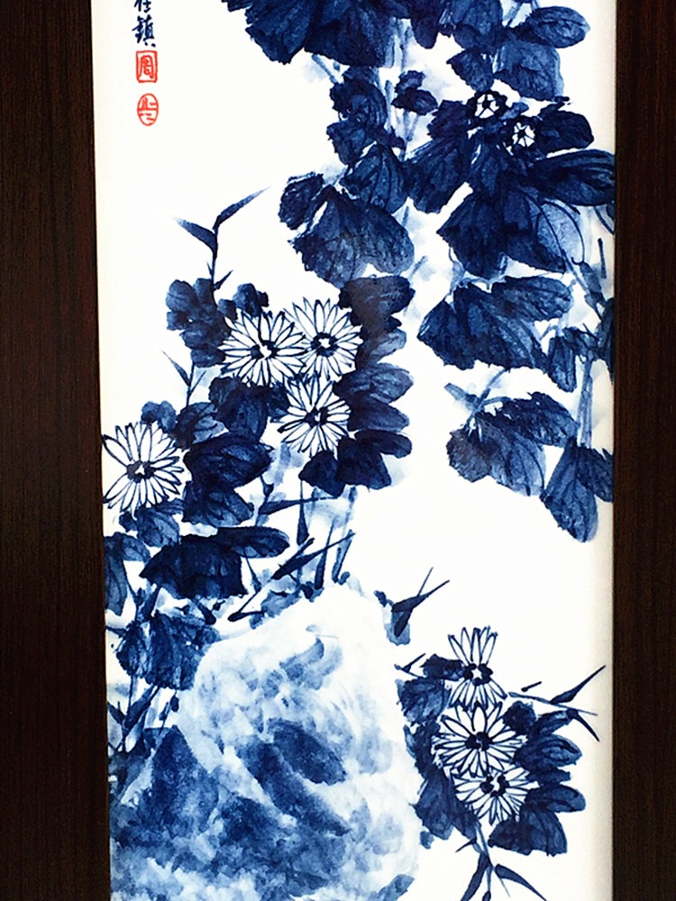 景德镇陶瓷手绘釉下写意梅兰竹菊四条屏细节图