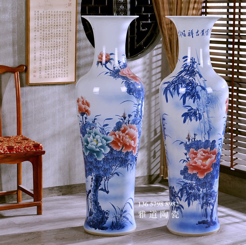 景景德镇陶瓷客厅落地大花瓶（富贵吉祥）