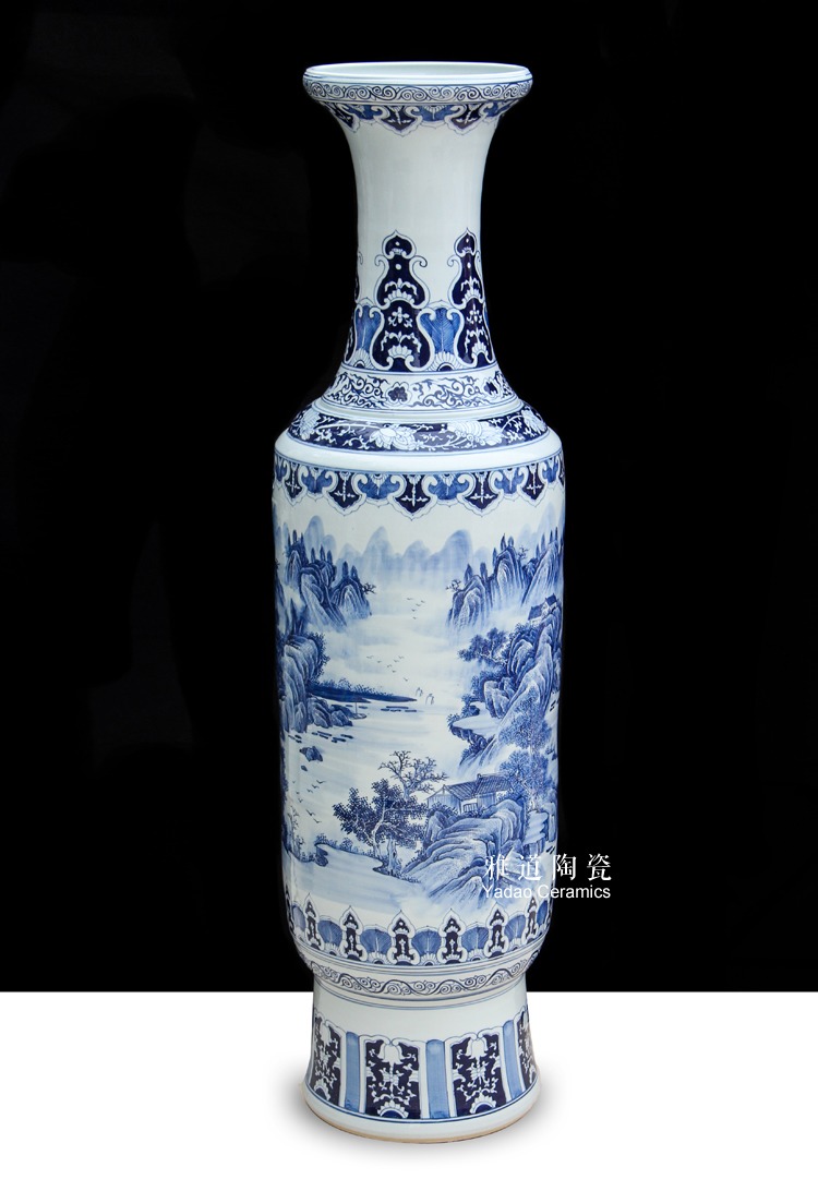 景德镇陶瓷手绘源远流长金钟仿古大花瓶细节图